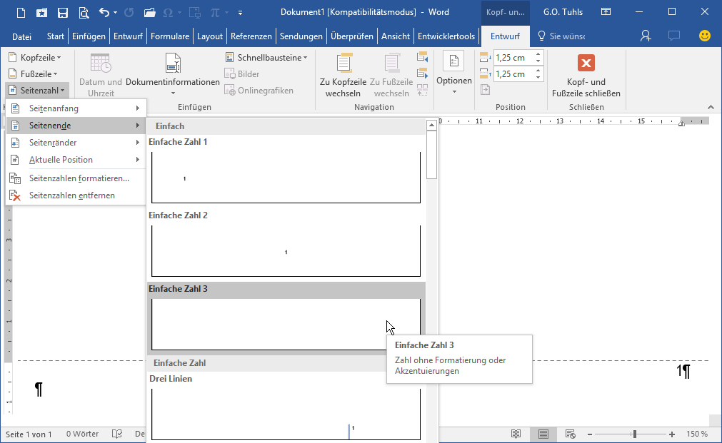 Seitenzahlen in Word 2016 - Microsoft Community