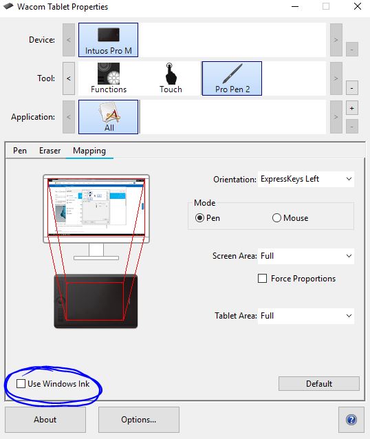 How do I turn off Windows Ink circle?