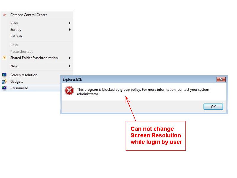 Cannot change resolution when user login by user in Windows 7 Pro