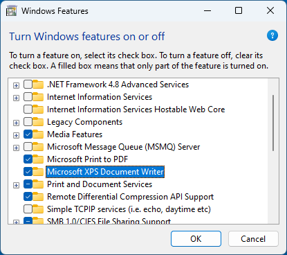 Microsoft XPS Document Writer not showing up in my Win11 