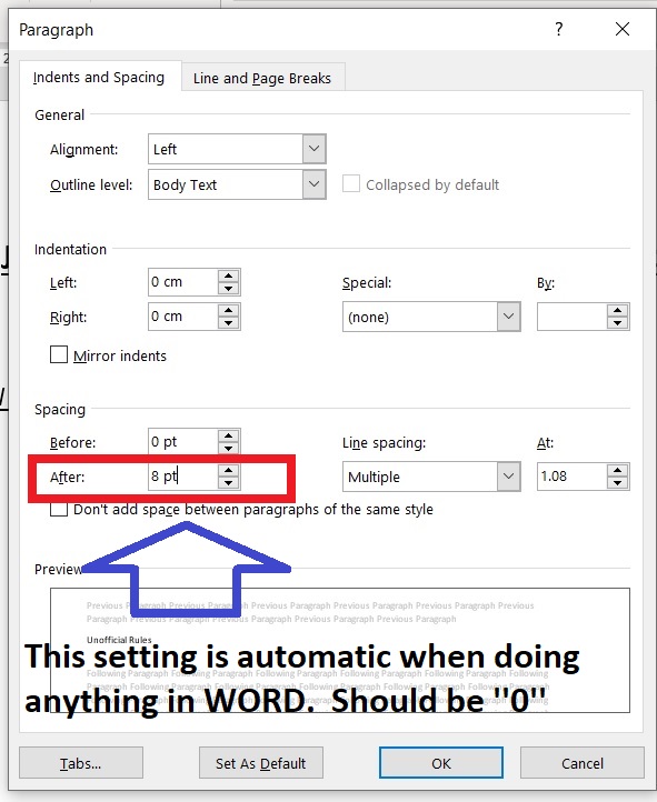 An Automatic Two Spaces after a Period (Microsoft Word)