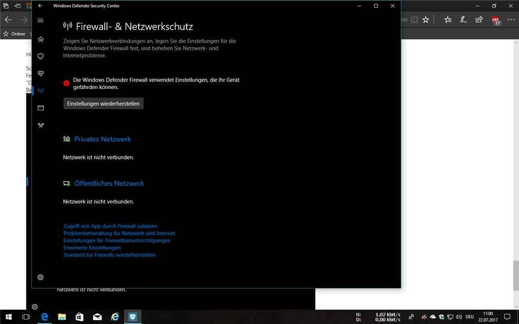 Problem mit Firewall-Status von Windows Defender