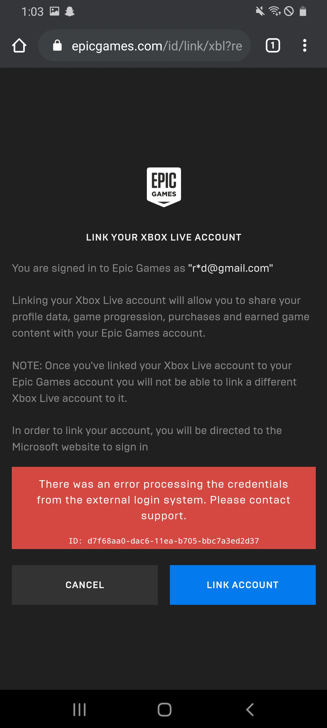 I M Trying To Link My Account To Epic Games And It Says That I Microsoft Community