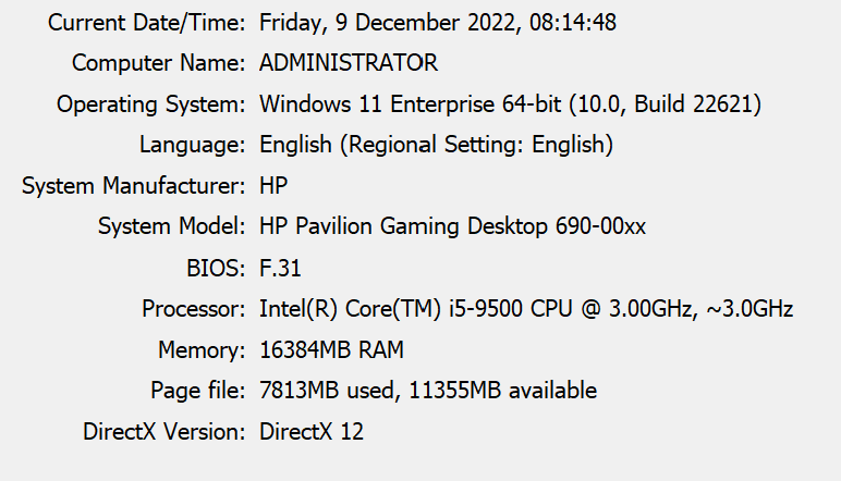 My Omen pc has an Intel i5 9500 6 core 12 logical processor but