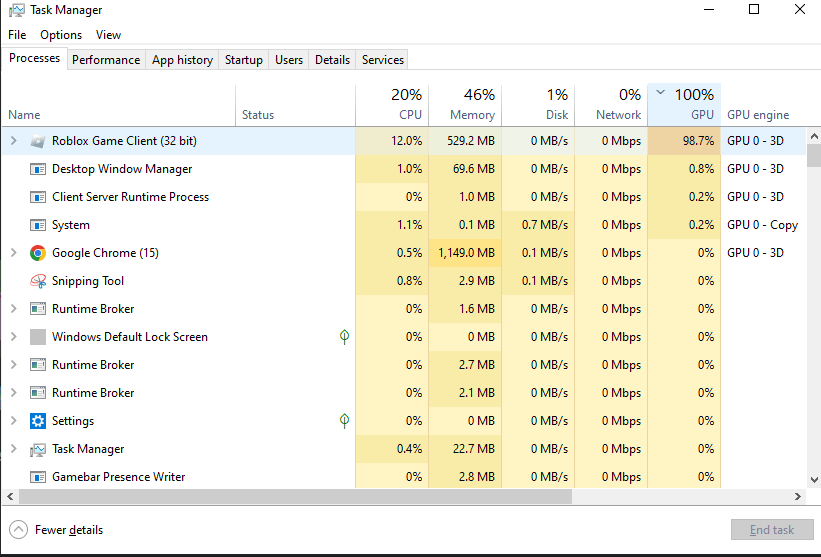 Help my GPU goes up to 96% when playing Roblox. - Microsoft Community