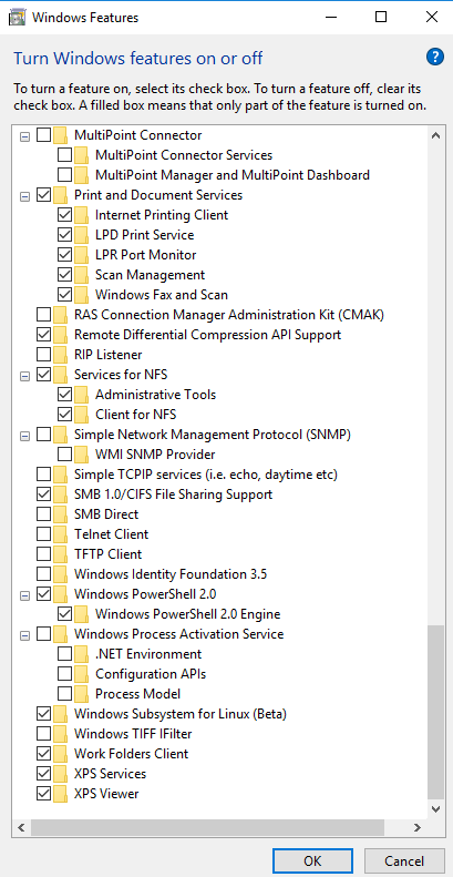 Turn windows features on or off not loading
