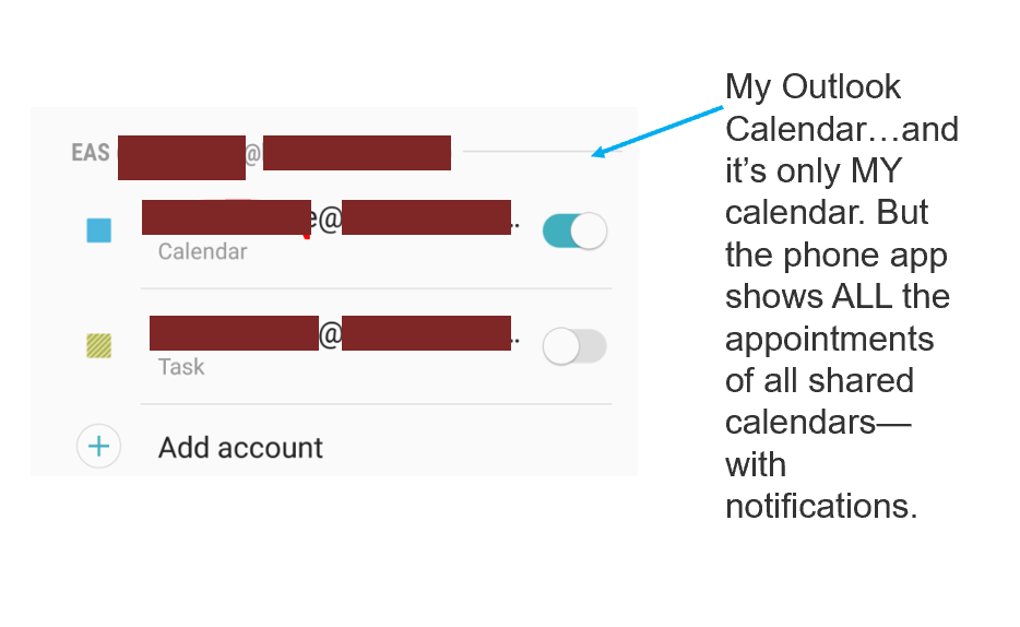 Shared O365 calendars are showing up in my Android Calendar app