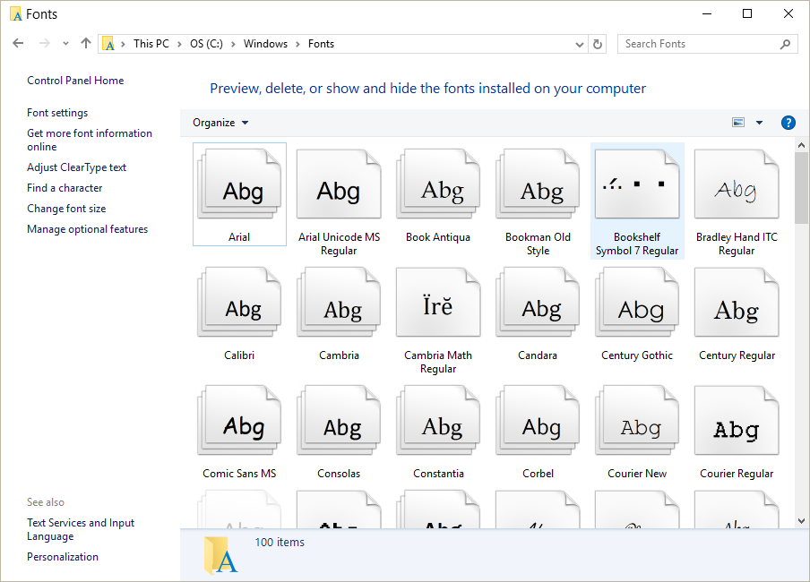  Fonts folder  appears nearly empty but fonts  are actually 