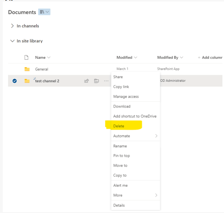 No delete option for a Sharepoint folder - Microsoft Community