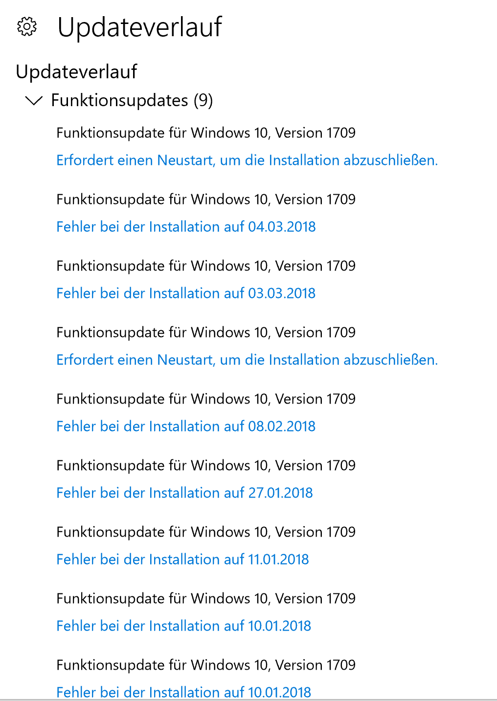 Microsoft 10 Update nicht möglich (Fehlercode 0x80070652)