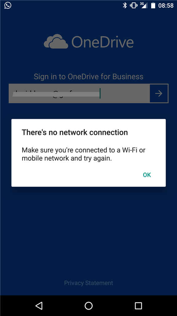 no internet connection message
