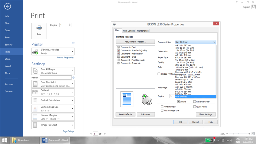 Custom Paper Size Option 8 5 X 13 Using Epson L210 Microsoft Community