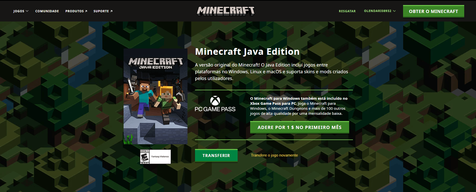 Migrei a conta do Minecraft mas agora aparece para comprar de novo. O -  Microsoft Community