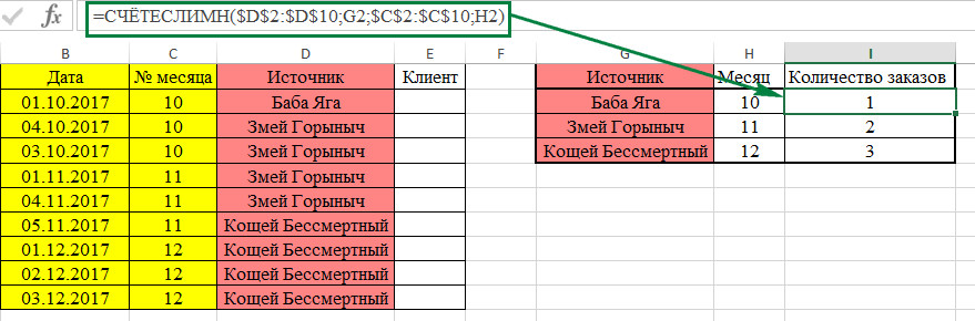 Excel таблица выборка