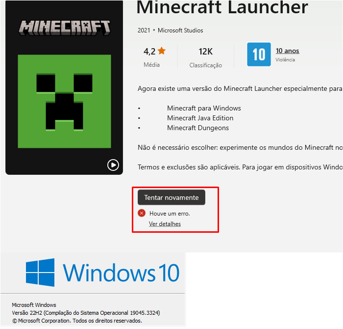 Problema com o instalador do Minecraft. - Microsoft Community