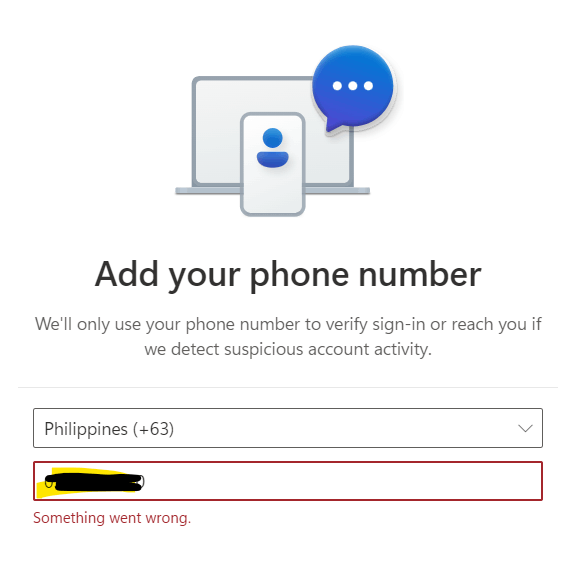 add phone number microsoft account something went wrong