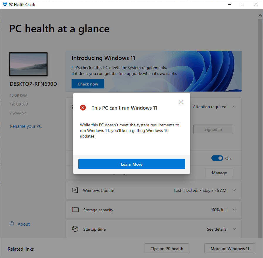 My Pc Cant Run Windows 11 Microsoft Community 7325