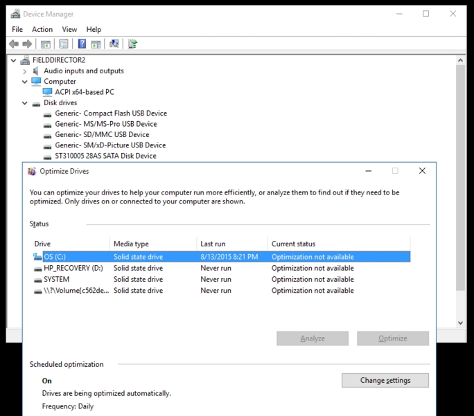 Microsoft Drive Optimizer mistakenly lists SATA hard disk drive as