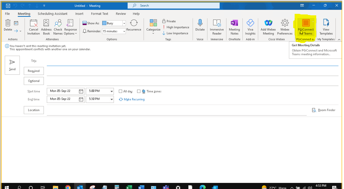 Cant schedule Teams meeting from PGI Connet on Outlook. - Microsoft ...