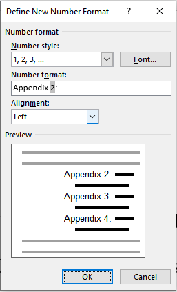 Word: Create appendix with automatic numerotation using 