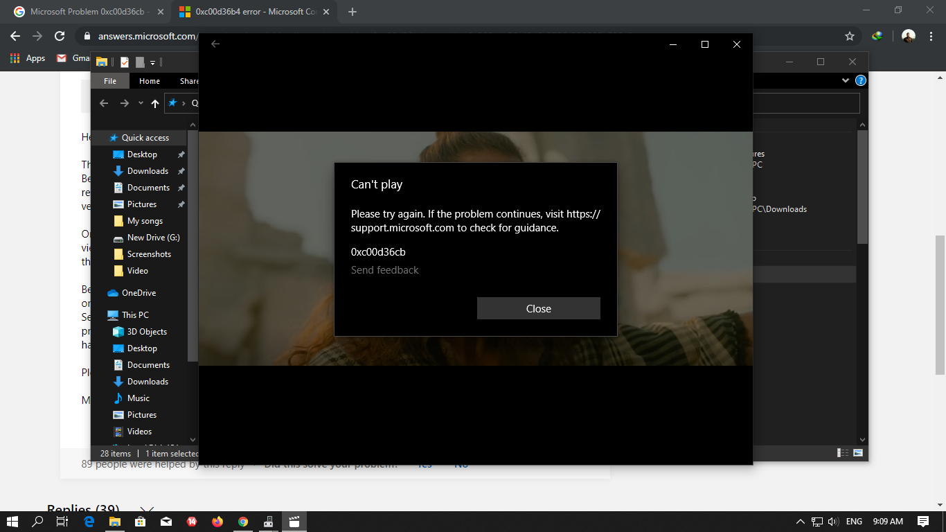 Cannot Play Video In Movies And Tv In Windows 10 Err Code 0xc00d36cb Microsoft Community