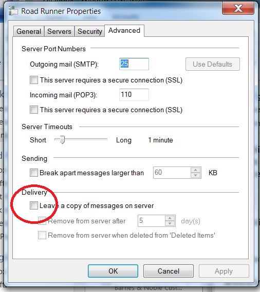 Setting Windows Live Mail to delete messages from server