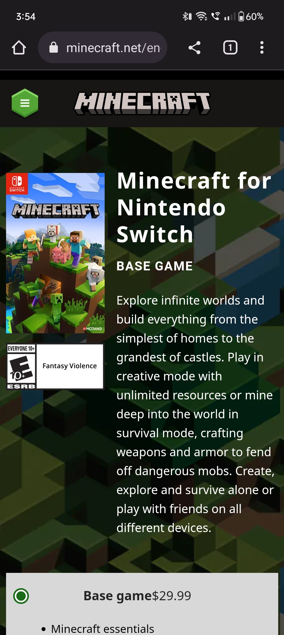 Minecraft switch 2024 game code