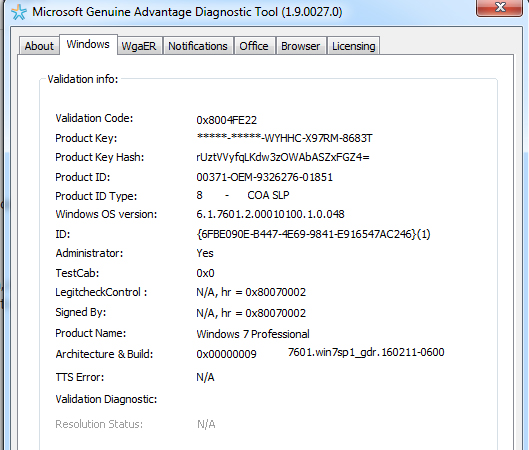 Microsoft genuine validation windows 7 version