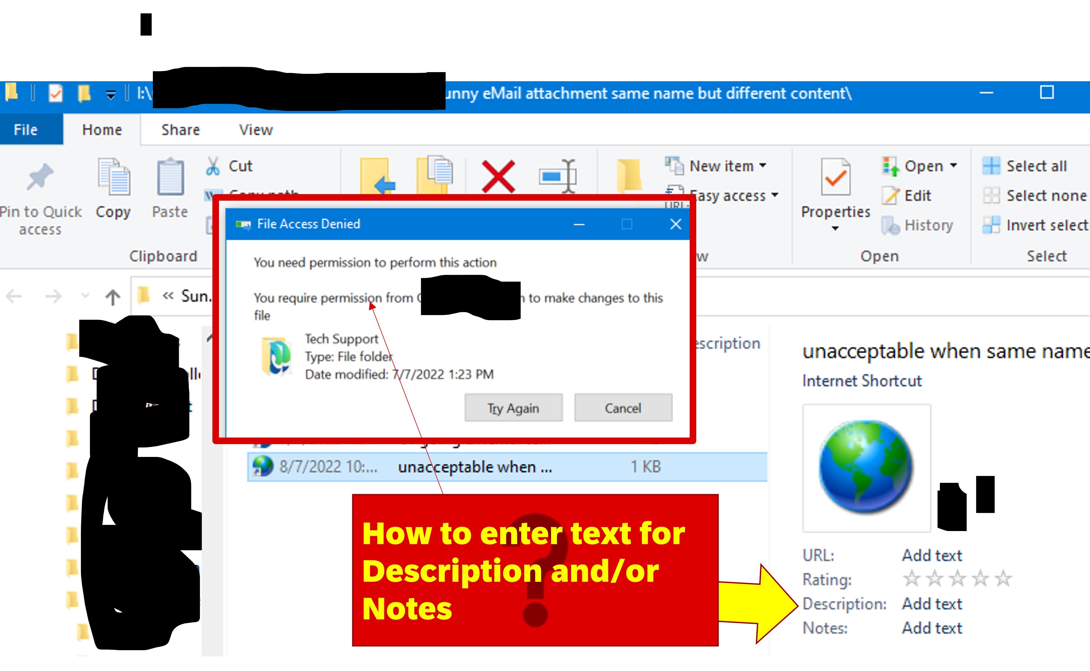 File explorer shortcut descripton note how to enter text why do i microsoft community
