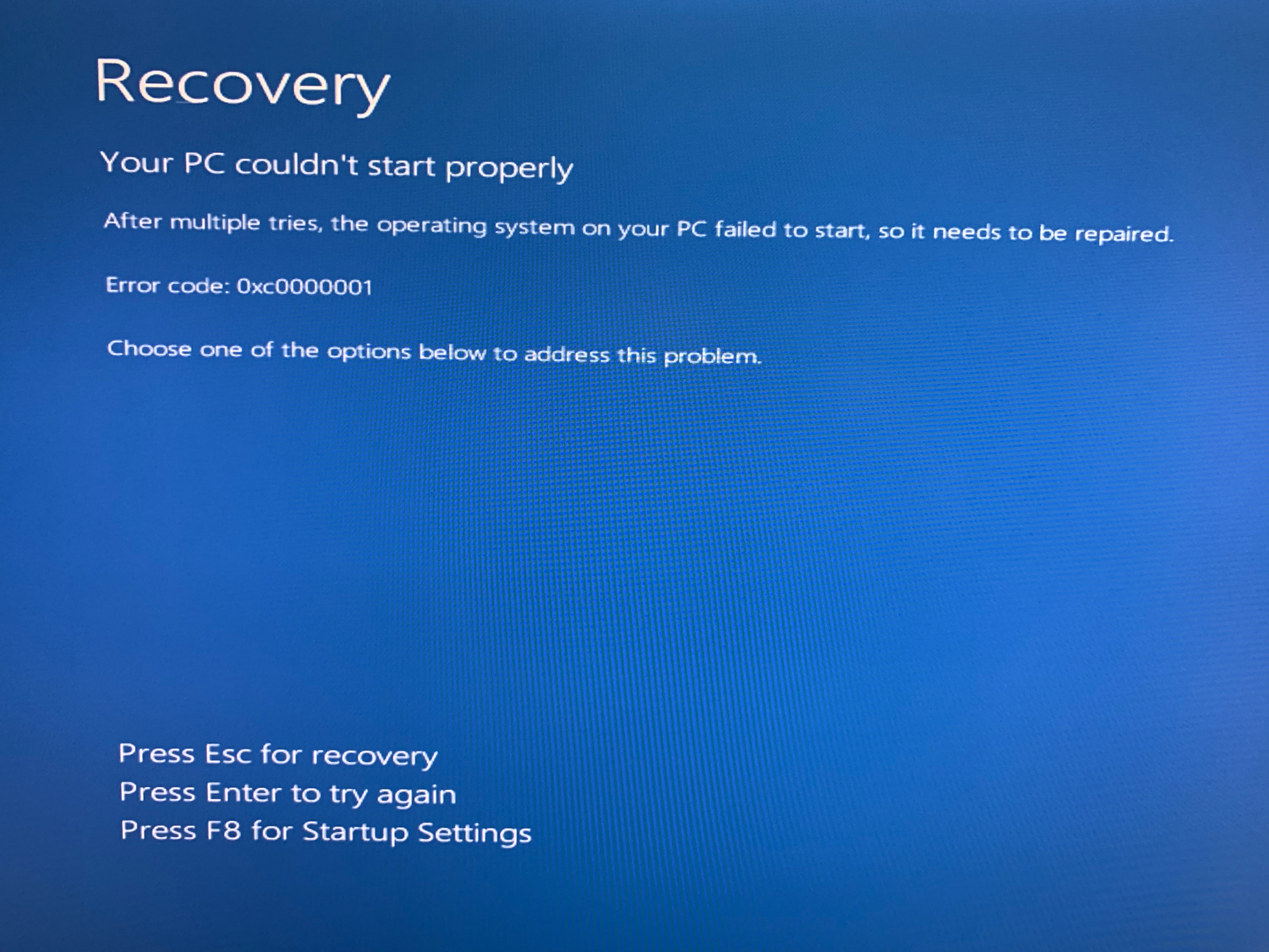 Windows11 update resulted in 'Critical Error' report 0xc0000001