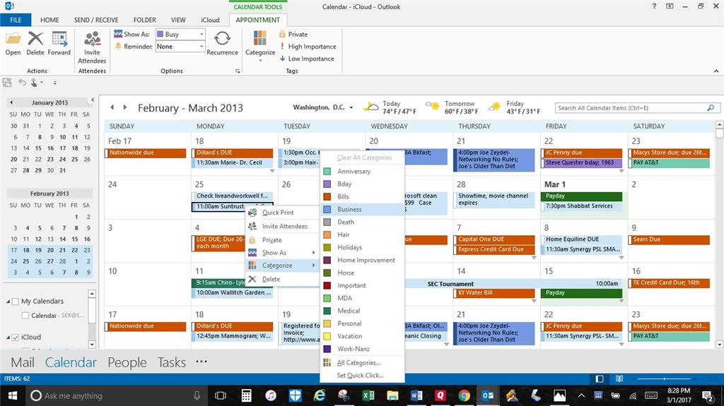 My Outlook 2013 calendar category colors randomly stopped showing