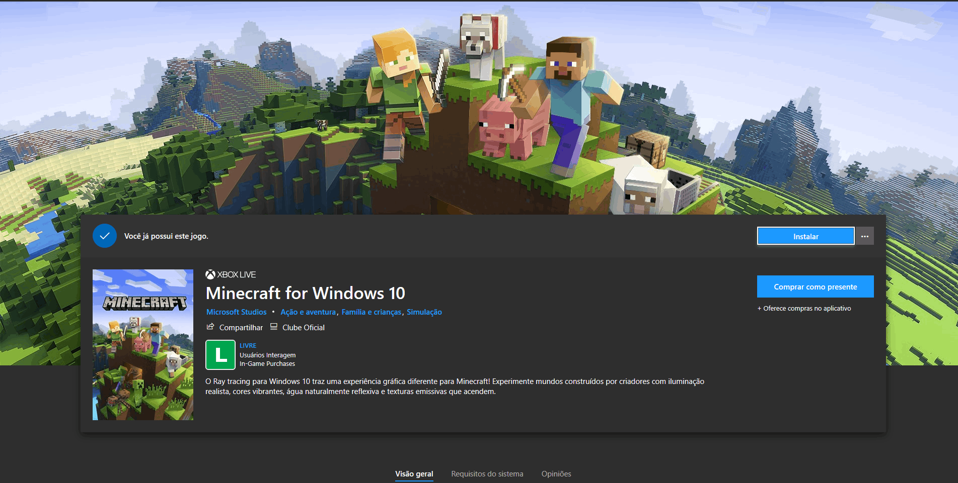 Meu Minecraft aparece como comprar quando tento jogar - Microsoft  Community