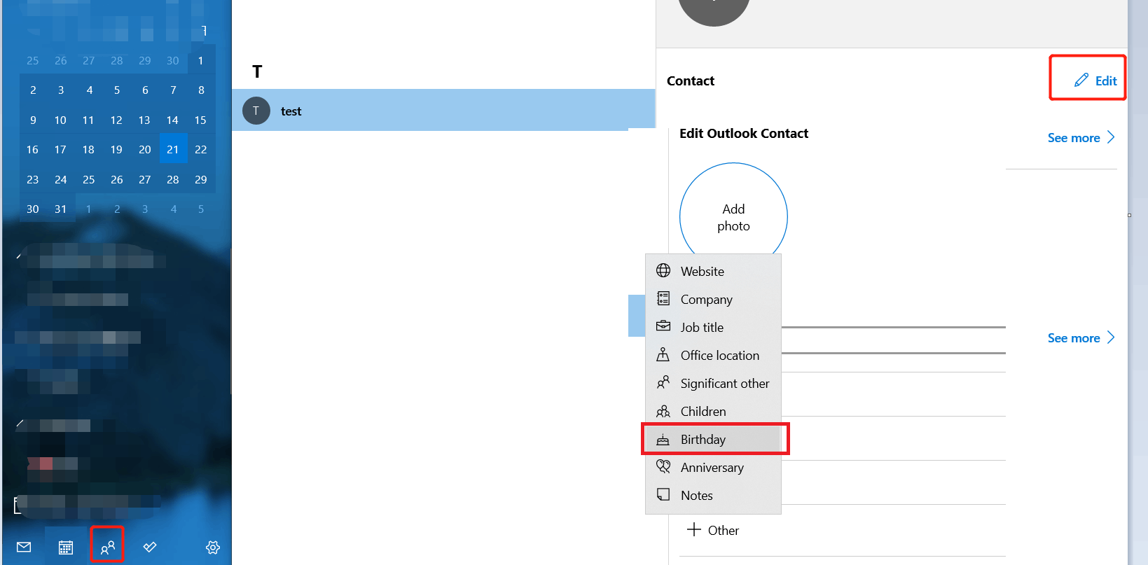 How do I add a birthday in the Calendar app on Windows 10? Microsoft
