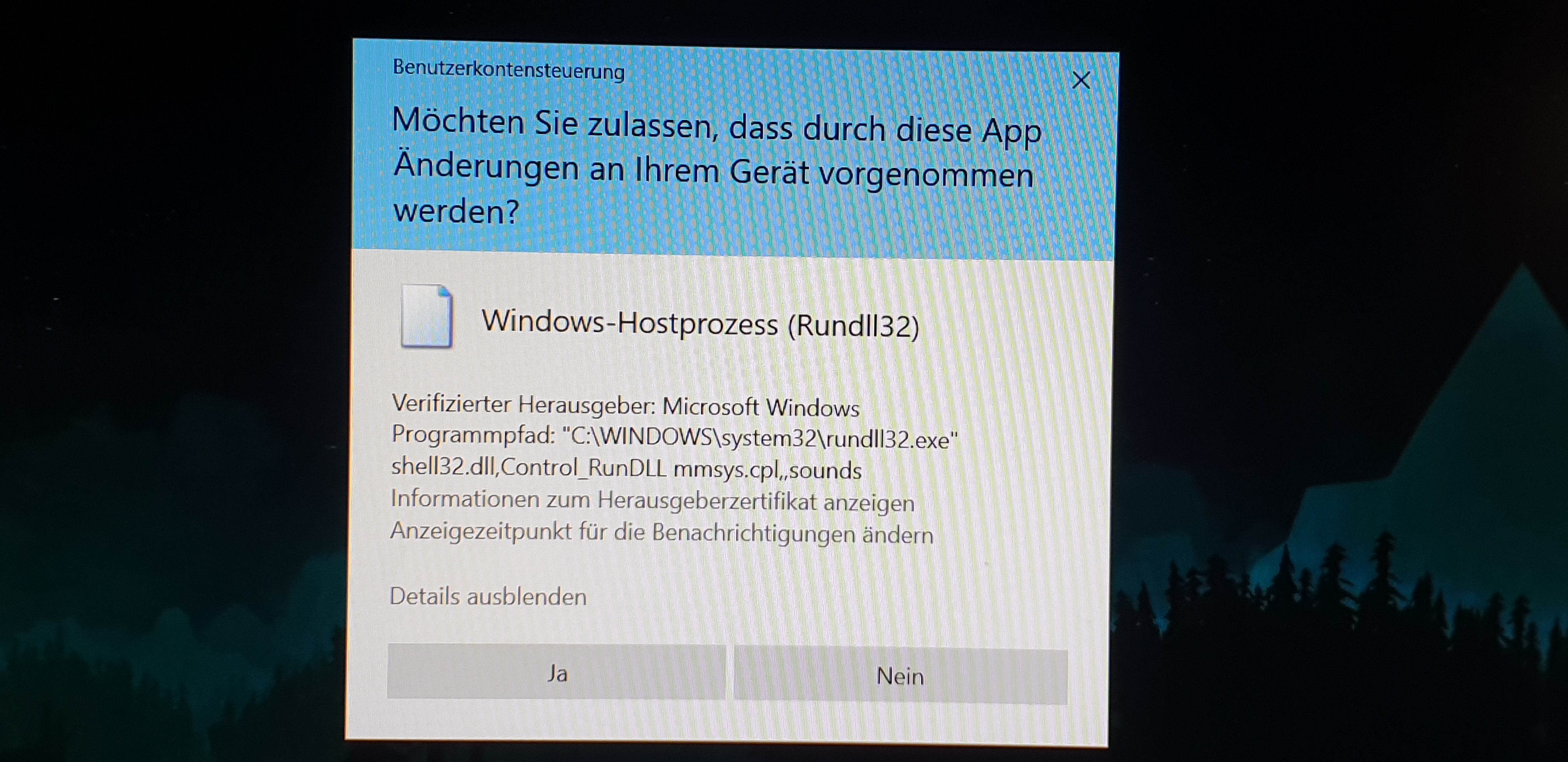 Beim Öffnen der Sounds öffnet sich immer eine Windows-Hostprozess (Rundll32) Meldung