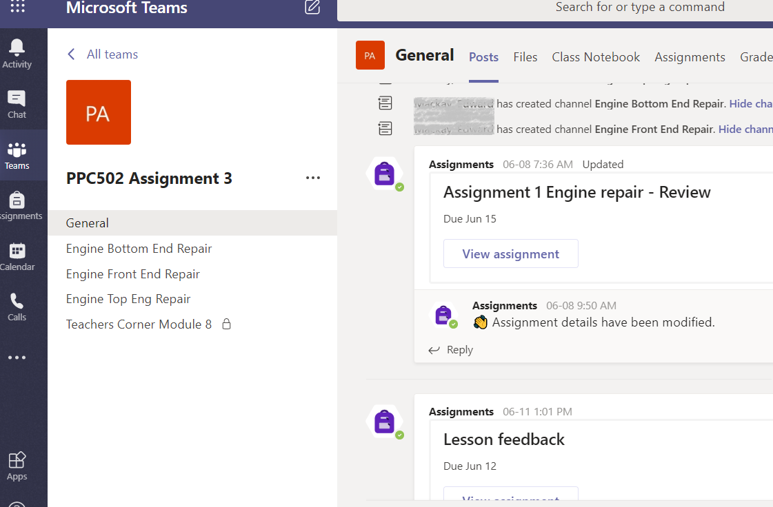 microsoft teams assignments disappeared