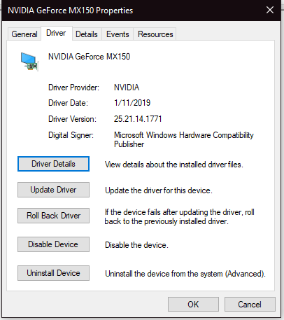 Nvidia discount drivers mx150