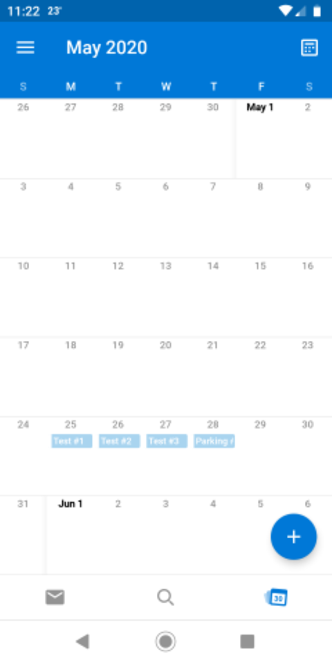 Outlook Android app calendar appears 