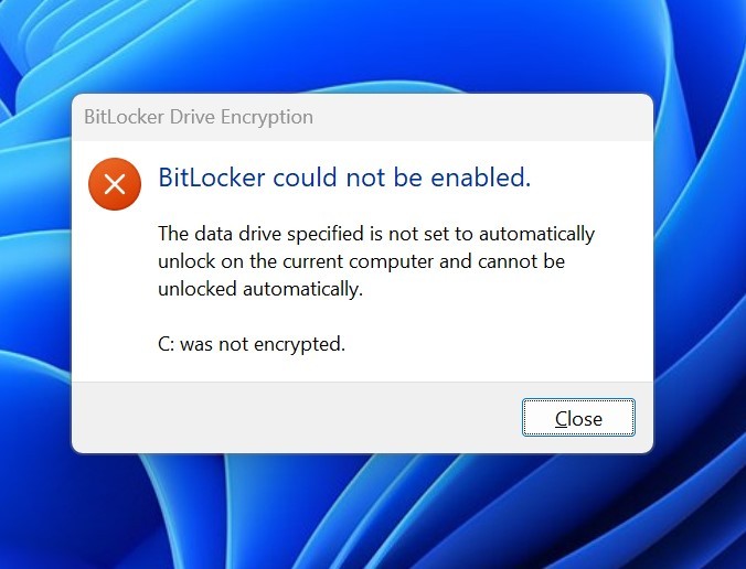 BitLocker unlock via USB Startup Key, does not work with Secured 