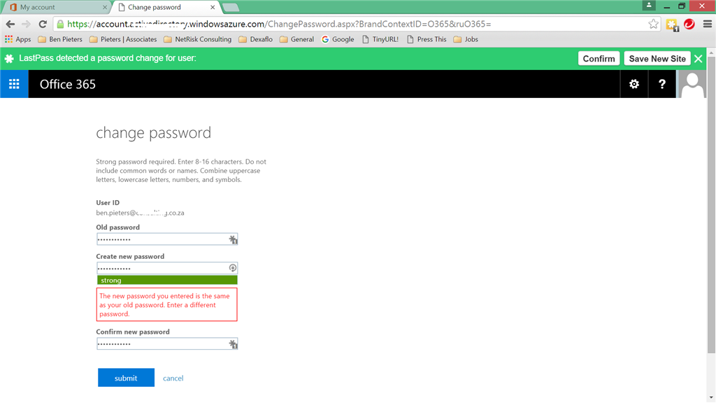 Error When Changing My Password Microsoft Community