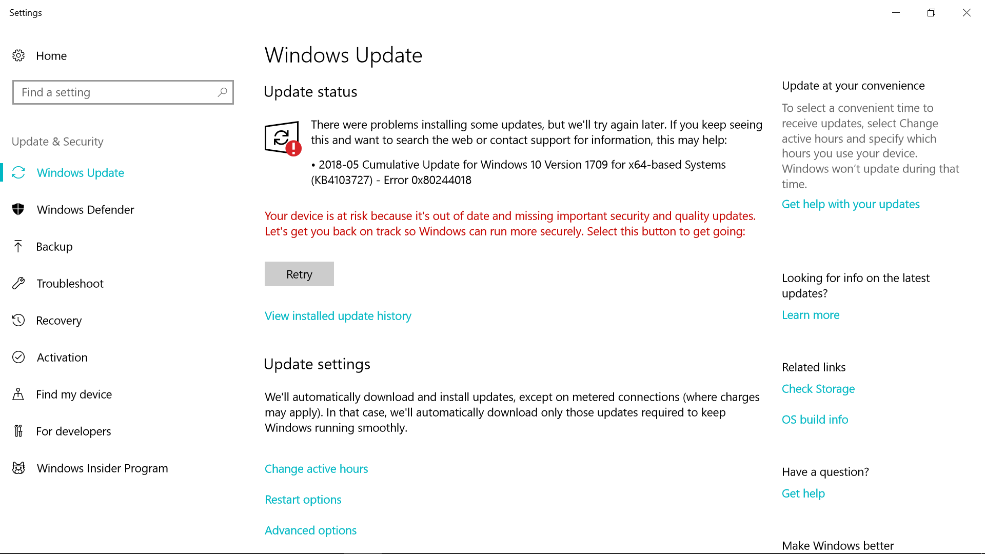 Windows 10 Update Error (2018-05 Cumulative Update For Windows 10 ...