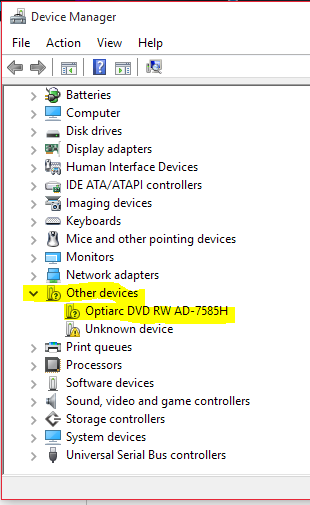 acer laptop dvd drive not working windows 10
