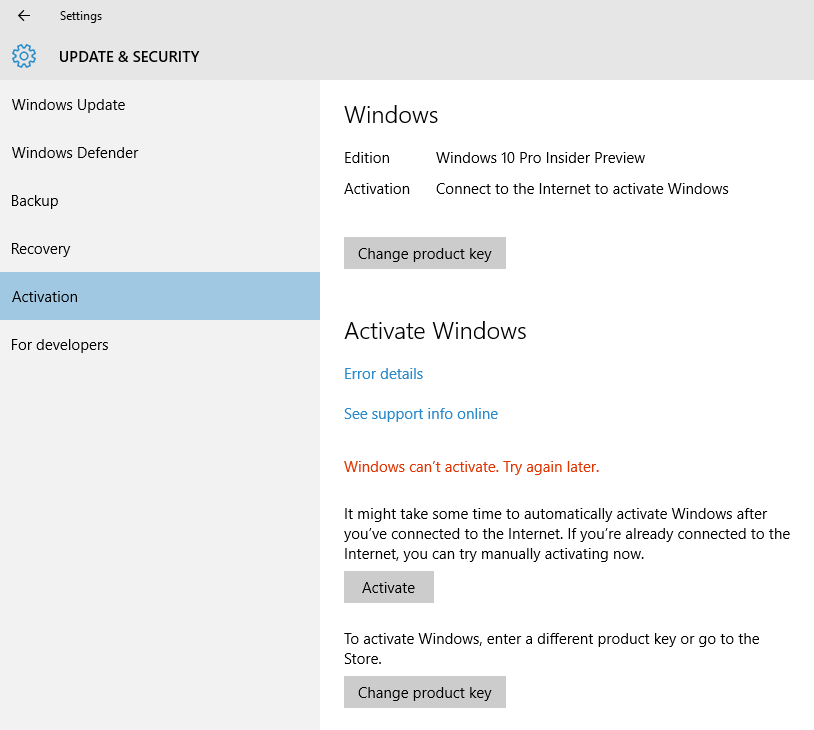 Window 10 Pro insider preview Can't activate after udate build 10162 ...