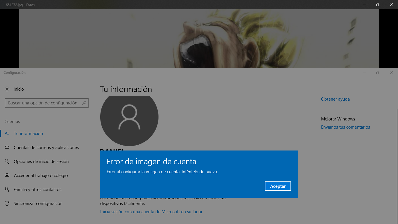 Windows 10 Error Al Cambiar La Foto De Inicio De Sesión Y La Microsoft Community 4142