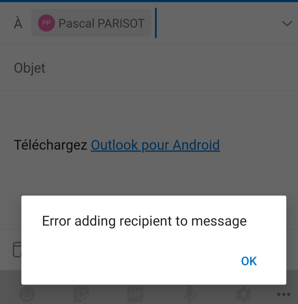 Error adding recipient to message outlook android как исправить