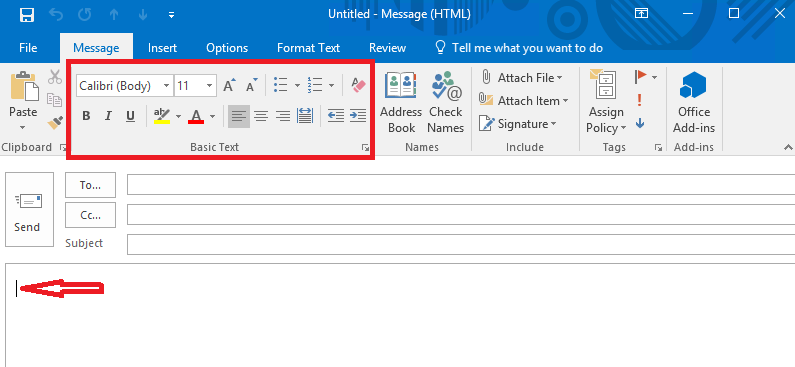 outlook email format text greyed out