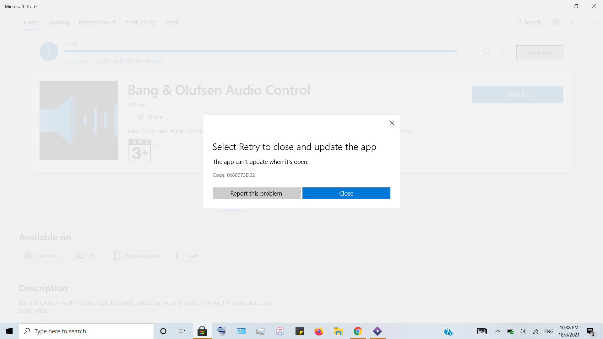 I Am Having A Problem Opening Bang & Olufsen App Windows 10 Error ...