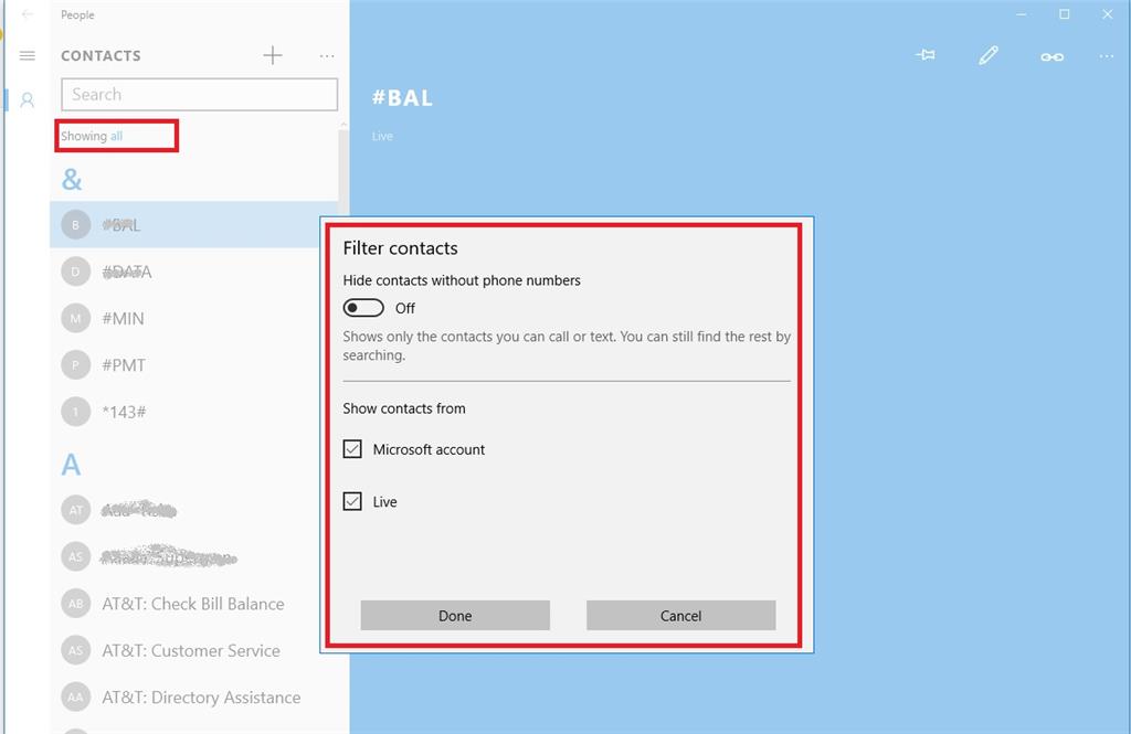 Contacts hidden in People for Windows 10 - Microsoft Community