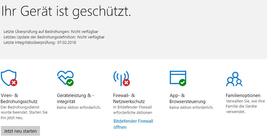 PC-Sicherheit (Windows Defender bzs Bitdefender)