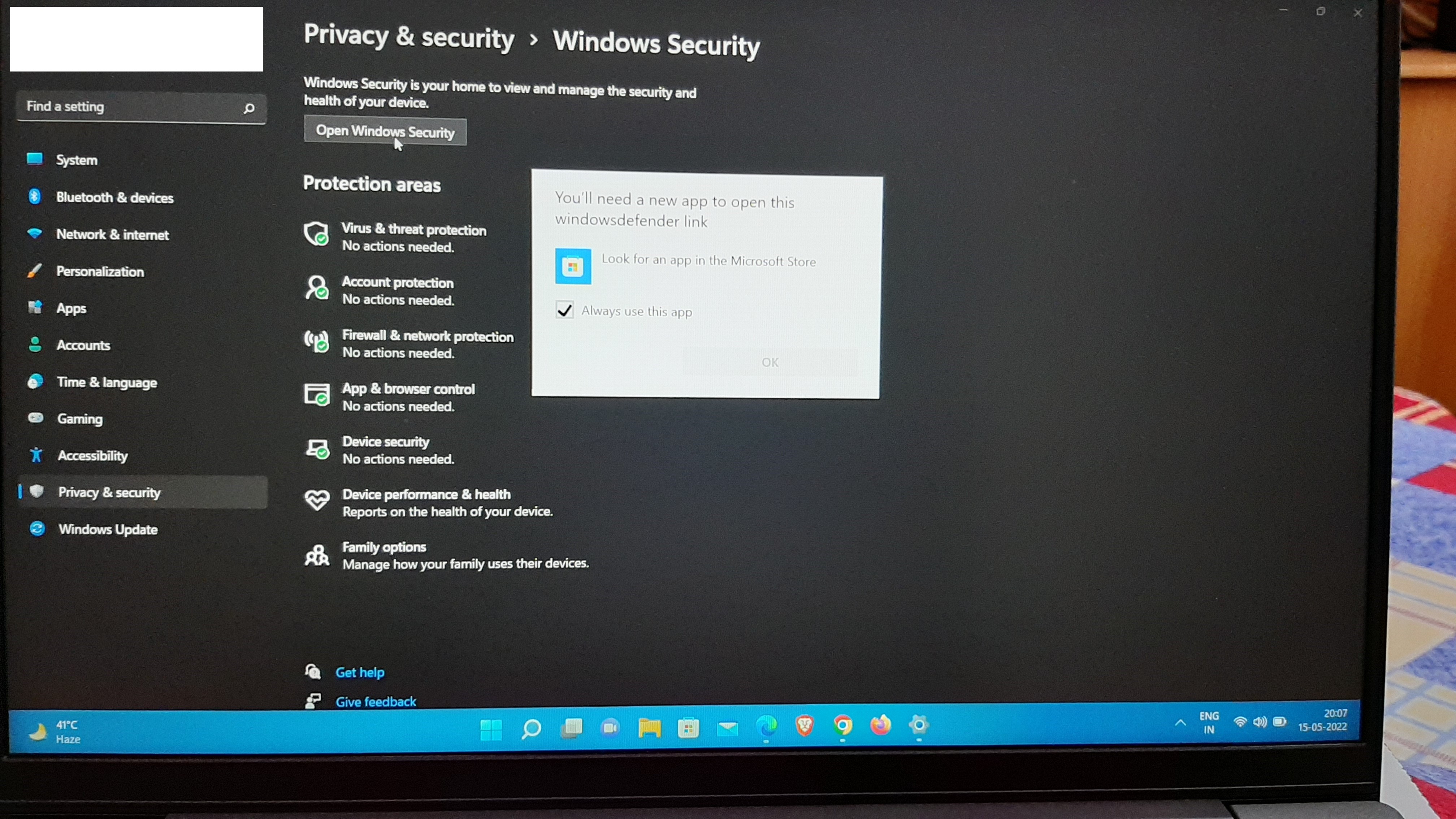 Can't access my windows defender link in windows 11 - Microsoft Community