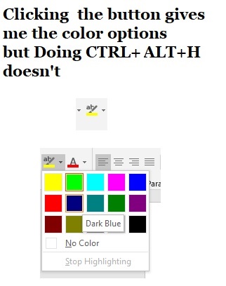text highlight color keystroke - Microsoft Community